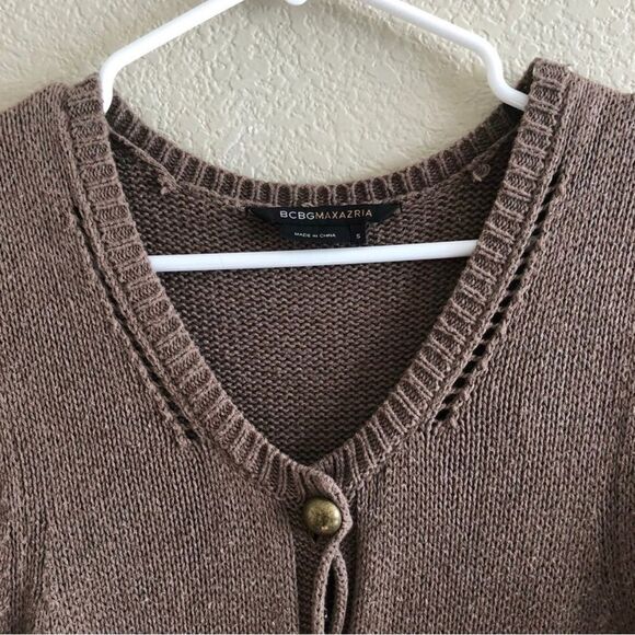BCBG Max Azria Knit Elbow Sleeves Long Cardigan Small Brown EUC - Picture 2 of 3
